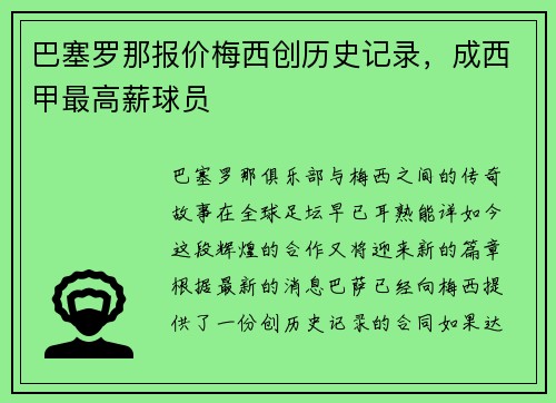 巴塞罗那报价梅西创历史记录，成西甲最高薪球员